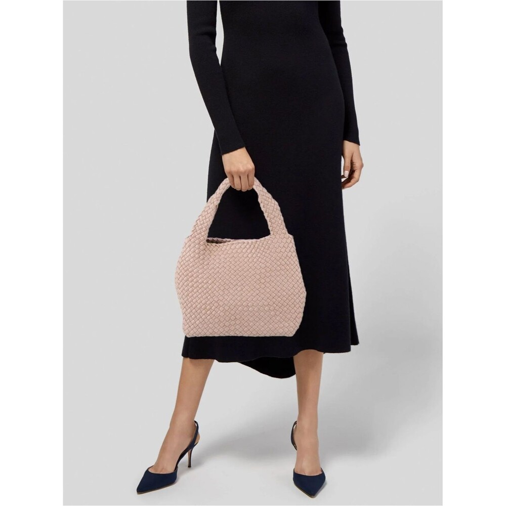 120% Lino Made In Italy Woven Canvas Shoulder Handbag Blush Pink
